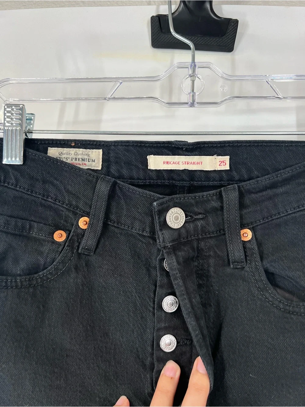 Levi’s Ribcage Straight Jeans Button Fly High Rise Black - Picture 3 of 8